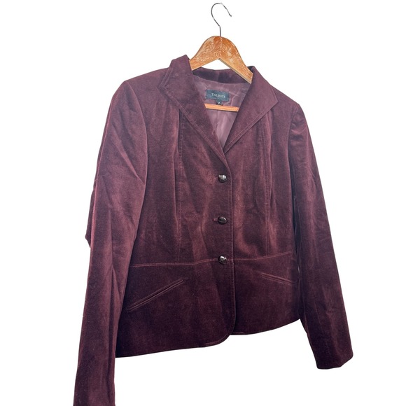 Talbots Women's 10 Burgundy Velvet Blazer Jacket Button Front Maroon Work Preppy - Picture 2 of 8
